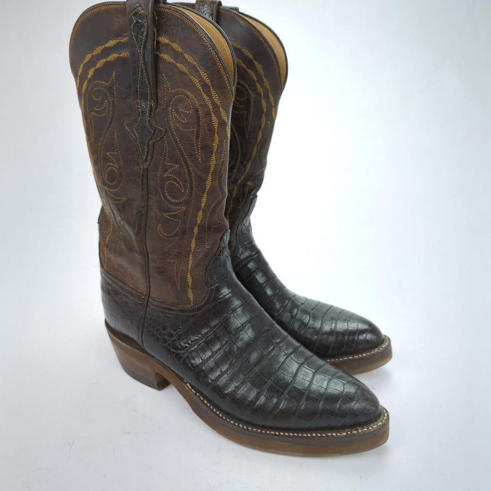 [SOLD] RARE LUCCHESE CLASSICS x KEMOSABE Sz 9 ALLIGATOR BELLY BOOTS Brown